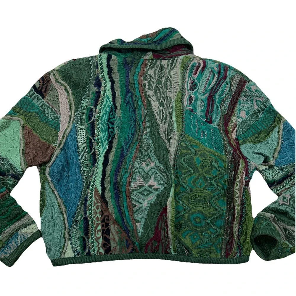 Coogi Grandpa Sweater Cardigan 3D Cable Knit Chunky 90's Multi Colored Women's M - Picture 4 of 15